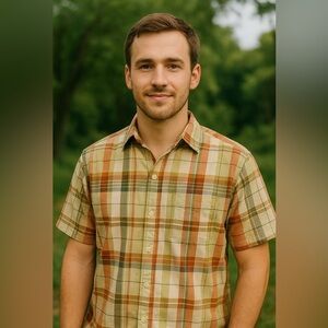 Naturalife 100% Cotton Plaid Short Sleeve Button-Up Shirt Men’s Medium